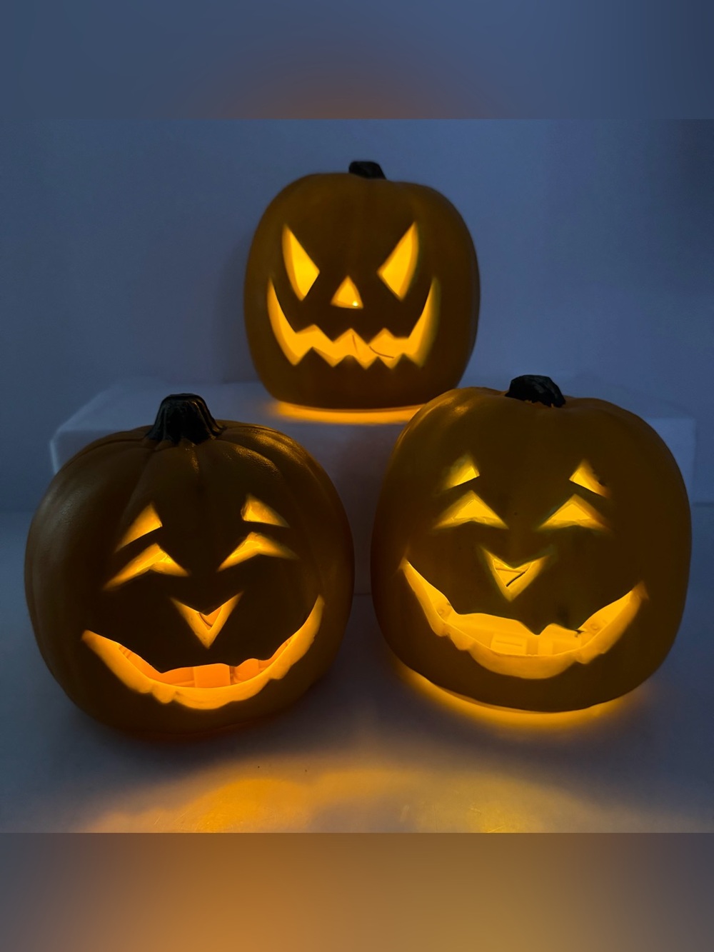 Vintage Gemmy Jack O Lantern Light Up Pumpkin Set of 3 Halloween 2002 Decor